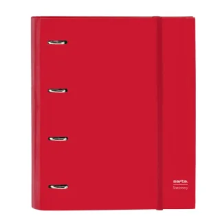 Safta Carpeta con 4 Anillas 35mm - Tapas Duras Forradas - Recambio 100 Hojas 80g/m2 - Cierre Elastico - Incluye Separadores - 270x35x320mm - Color Rojo
