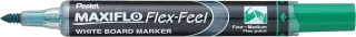 Pentel Maxiflo Flex-Feel Rotulador para Pizarra Blanca - Punta Flexible 4.6mm - Trazo de 1 a 5mm - Dosificacion de Tinta mediante Embolo - Color Verde · Pack de 12 uds.