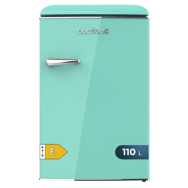Cecotec Bolero CoolMarket TT Origin 110 Green E Mini Frigorifico - Capacidad 110L - Cajon para Hielo - Luz Interior - Tirador Cromado - Bandejas de Cristal - Color Menta