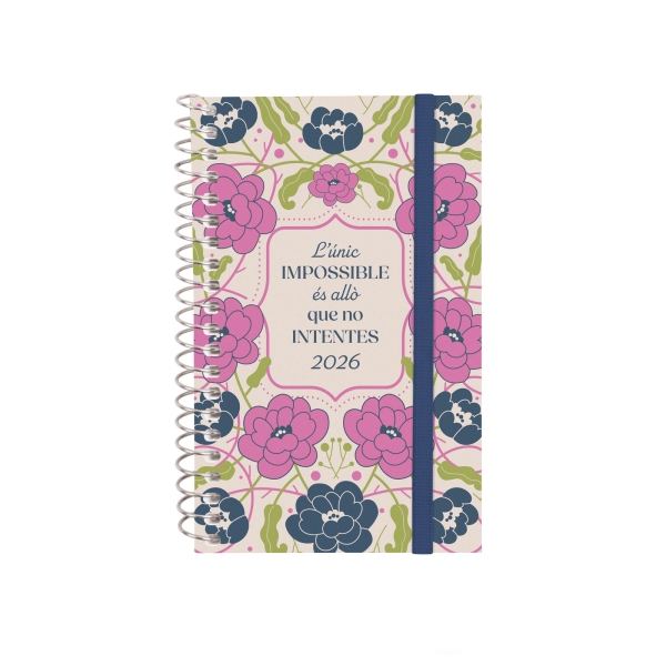 Finocam Design Collection Agenda de Espiral en Catalan - Anual 2026 - Tapa Ligera - Formato E3 - 85x14x127mm - Semana Vista Horizontal - Tematica de Flores