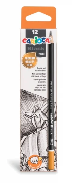 Carioca Pack de 12 Lapices de Grafito Black 2B - Facil de Borrar y Sacar Punta - Cuerpo Triangular Agradable al Tacto - Mina Resistente a las Caidas - Color Negro