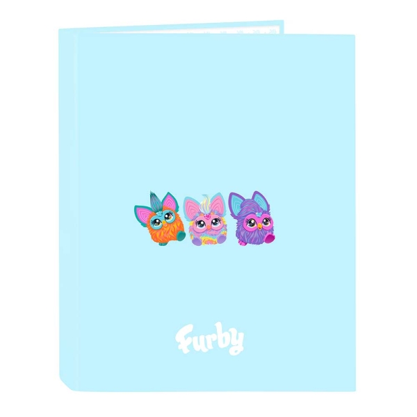 Safta Furby Carpeta con 4 Anillas 25mm - Tapas Duras Forradas - Formato Folio - Resistente - 265x40x330mm - Color Azul Claro