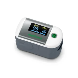 Medisana PM100 Pulsioximetro Digital de Dedo con Pantalla OLED - Medicion de Saturacion de Oxigeno SpO2 y Frecuencia Cardiaca - 6 Modos de Visualizacion - Funcion One‑Touch - Apagado Automát