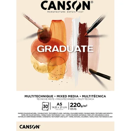 Canson Graduate Mix Media Bloc Encolado de 30 Hojas A5 - 220g - Grano Fino - Color Ocre