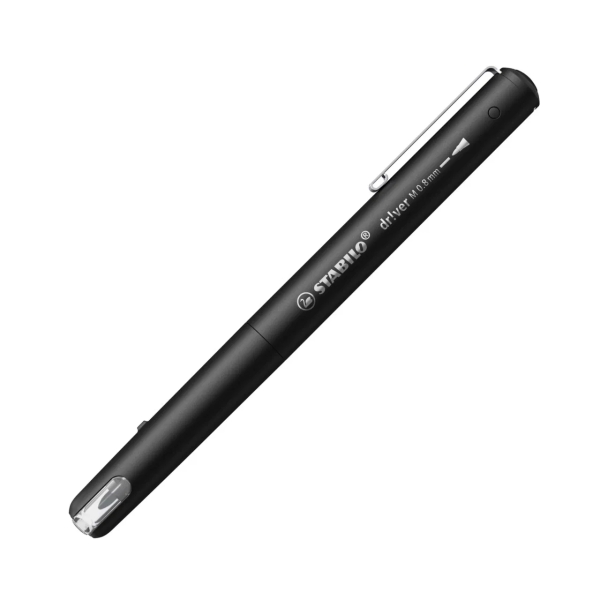 Stabilo Dr!ver Rotulador de Punta Media 0.8mm - Tinta a Prueba de Manchas, Inodora y con Base al Agua - Fabricado con 94% de Bioplastico - Color Negro · Pack de 5 uds.