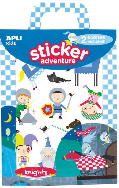 Apli Juego de Pegatinas de Papel Tematica Caballeros - 2 Escenarios 45x20cm - 2 Hojas de Gomets Removibles - Cajita con Asa - Ideal para Viajes - Recomendado +3 Años - Colorido · Pack de 2 uds.
