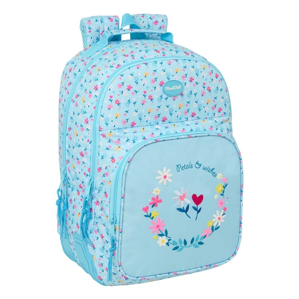 Safta Blackfit8 Petalos Mochila - Adaptable a Carro - Bolsillo Frontal - Portabotellas - Cremallera con Doble Tirador - Asa de Mano - Hombreras y Espalda Acolchada - 32x42x15cm - Color Azul Claro