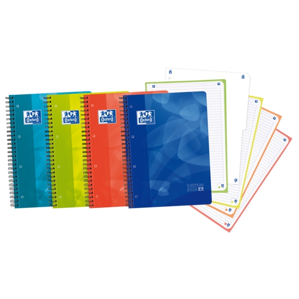 Oxford School Lagoon W&E A4+ Europeanbook - Tapa de Plastico - 80 Hojas - Separador Extraible - Write&Erase · Pack de 5 uds.