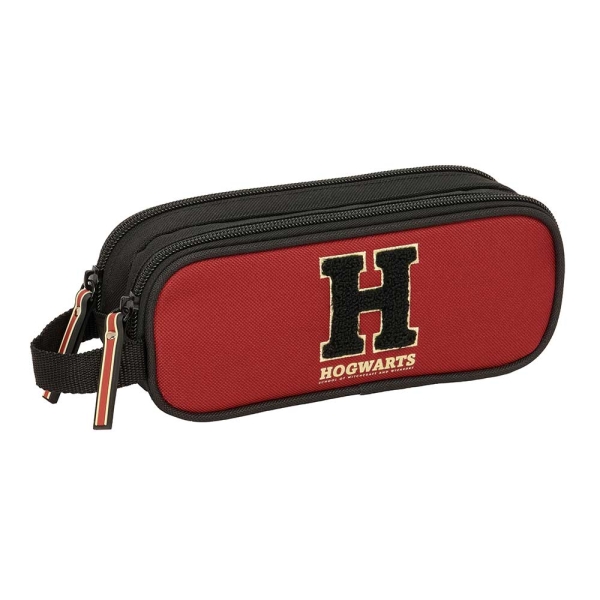 Safta Harry Potter Hogwarts Portatodo - 2 Compartimentos con Cremallera - Asa Lateral - Capacidad 1L - 21x8x6cm - Color Negro y Rojo