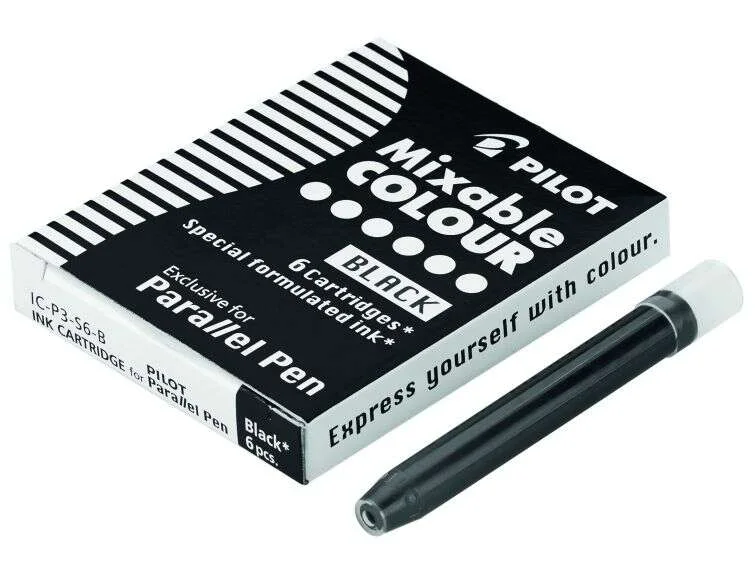 Pilot Pack de 6 Recargas para Pluma Estilografica Parallel - Capacidad 1ml - Color Negro