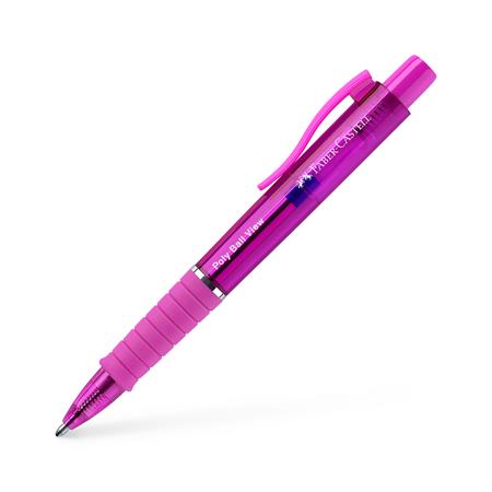 Faber-Castell Poly Ball View Aurora Colours Boligrafo Retractil XB - Cuerpo Translucido - Grip de Agarre - Tinta Azul - Color Fucsia · Pack de 5 uds.