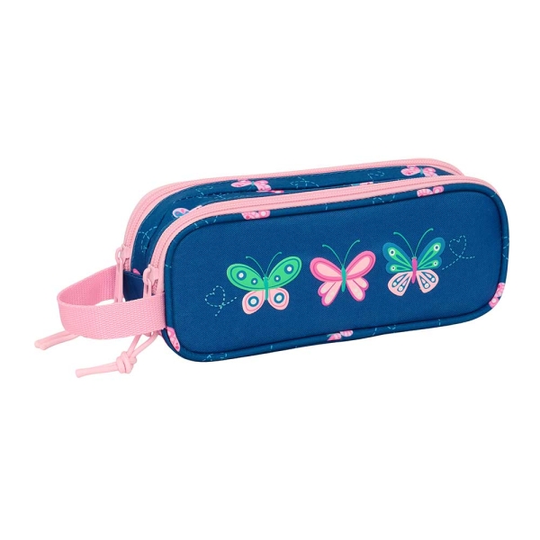 Safta Blackfit8 Mariposas Portatodo - 2 Compartimentos con Cremalleras - Asa Lateral - 1L - 210x60x80mm - Color Azul Marino