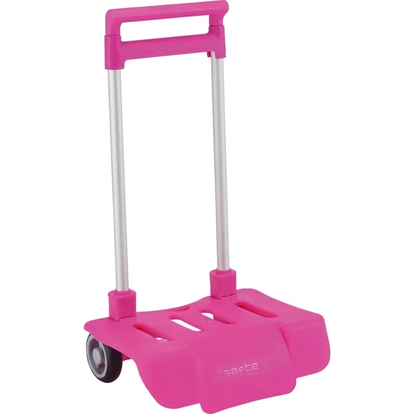 Safta Carro Portamochilas - Ruedas Antivibracion - Plegable y Compacto - Sistema Antivuelco - Material Resistente - Modelo Patentado - 32x16x44cm - Color Rosa