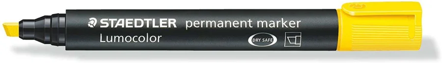 Staedtler Lumocolor 350 Rotulador Permanente - Punta Biselada 2-5mm aprox. - Tinta Base de Alcohol - Secado Rapido - Color Amarillo · Pack de 10 uds.