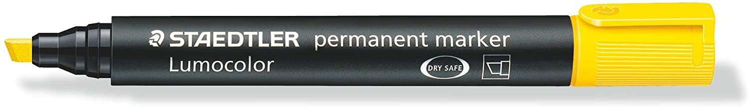 Staedtler Lumocolor 350 Rotulador Permanente - Punta Biselada 2-5mm aprox. - Tinta Base de Alcohol - Secado Rapido - Color Amarillo · Pack de 10 uds.