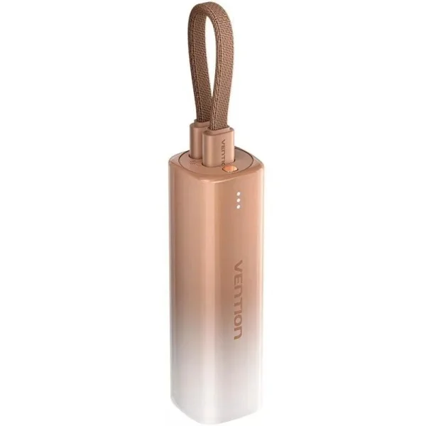 Vention Powerbank de 5000mAh - Potencia de Salida hasta 20W - USB-C - Cable USB-C a Lightning de 11cm - 30x30x99.8mm - Color Dorado