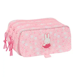 Safta Miffy Flores Portatodo - 3 Compartimentos con Cremalleras - Bolsillo Frontal - Cinta Adaptable - 1.72L - 215x80x100mm - Color Rosa