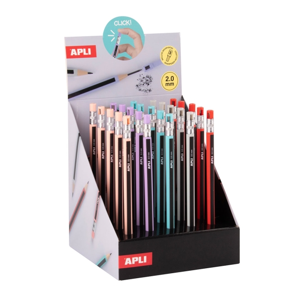 Apli Expositor con 25 Portaminas 2.0mm - Con Sacapuntas - Colores Surtidos