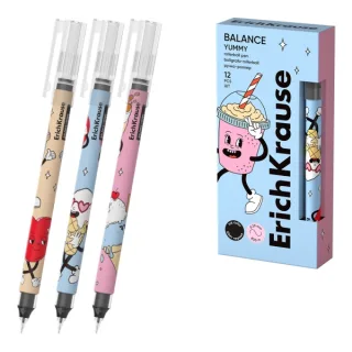 ErichKrause Balance Stick Yummy Boligrafo con Capuchon - Modelos Surtidos - Trazo 0.35mm - Tinta Libre con Regulador de Alimentacion - Color Negro · Pack de 12 uds.
