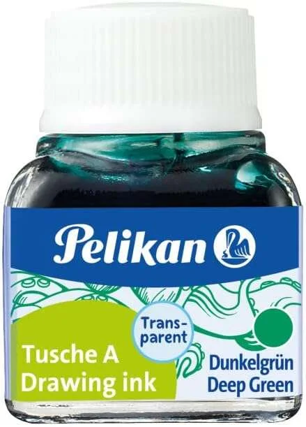 Pelikan Tinta China 523 10ml N.7 - Botella de 10ml - Ideal para Dibujo y Caligrafia - Resistente al Agua y de Secado Rapido - Color Verde Oscuro