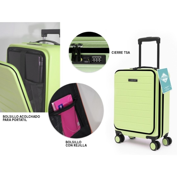 Lagart Maleta Trolley Pocket de Cabina Rigida 20” 55x34x25cm - Compartimento Frontal Acolchado para Portatil - Cierre TSA - Ruedas Dobles 360º - Color Verde Pastel