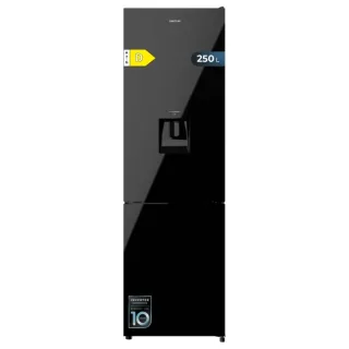 Cecotec Bolero CoolMarket Combi 250 WD Black Glass D Frigorifico Combi - Capacidad 250L - Compresor Inverter - Puerta de Cristal - Dispensador de Agua - Frio Envolvente - 54x57.6x180cm - Col