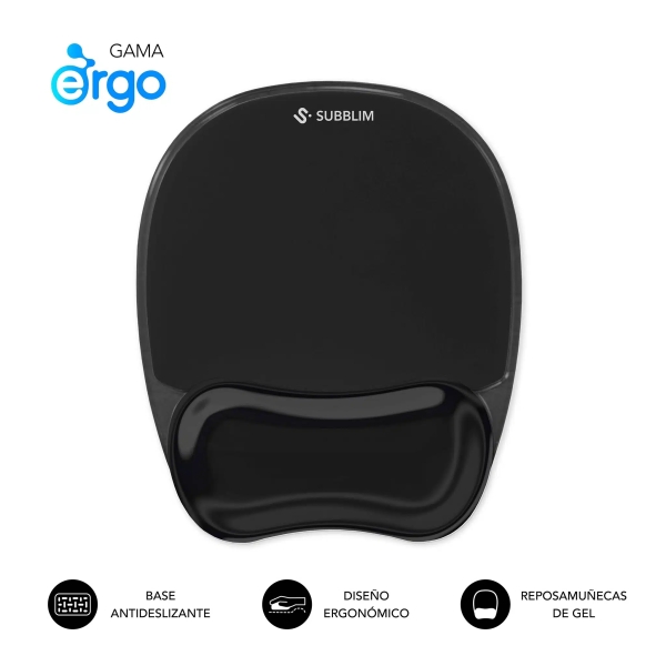 Subblim Ergo Crystal Flex Alfombrilla Ergonomica para Raton - Gel Refrigerante Autoajustable - Diseño Ondulado Ergonomico - Base Antideslizante - Color Negro