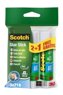 Scotch Pack de 3 Pegamentos en Barra Adhesivo Solido - 21gr por Unidad - Promocion 2 + 1 Gratis - Color Transparente