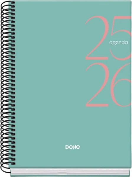 Dohe System Agenda Escolar 25/26 Espiral A5 - Dia Pagina - Papel 70g/m2 - Cubierta de Carton Plastificado - Color Verde