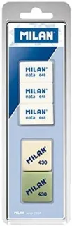Milan Pack de 5 Gomas de Borrar + 3x Gomas 648 Nata Rectangulares + 2x Gomas 430 Cuadradas - Colores Surtidos