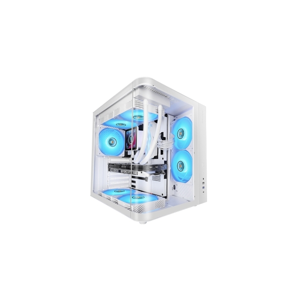 Mars Gaming MC-CURV Caja Torre ATX - Cristal Templado Curvo Continuo - Doble Camara - Conectividad USB-C y USB 3.0 - 7 Ranuras de Expansion - 343x286x353mm - Color Blanco