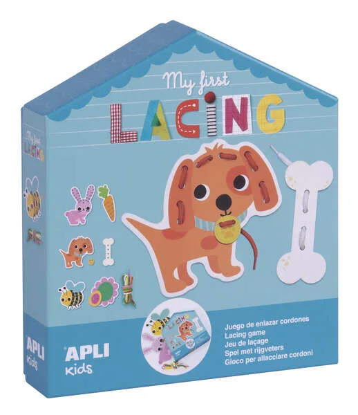 Apli Myfirstlacing - Juego de Enhebrar para Niños - Fomenta la Motricidad Fina y la Coordinacion Ojo-Mano - Incluye Cordones y Tarjetas con Dibujos para Enhebrar
