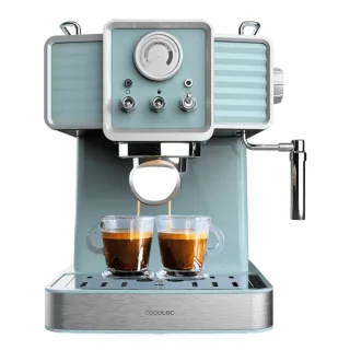 Cecotec Power Espresso 20 Tradizionale Light Blue Cafetera Espresso - 1350W - 20Bar - Manometro - Vaporizador Orientable - Capacidad 1.5L - Estilo Vintage - Acero Inoxidable - Color Azul Cla