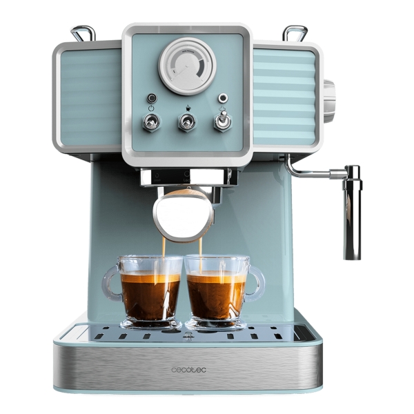Cecotec Power Espresso 20 Tradizionale Light Blue Cafetera Espresso - 1350W - 20Bar - Manometro - Vaporizador Orientable - Capacidad 1.5L - Estilo Vintage - Acero Inoxidable - Color Azul Cla