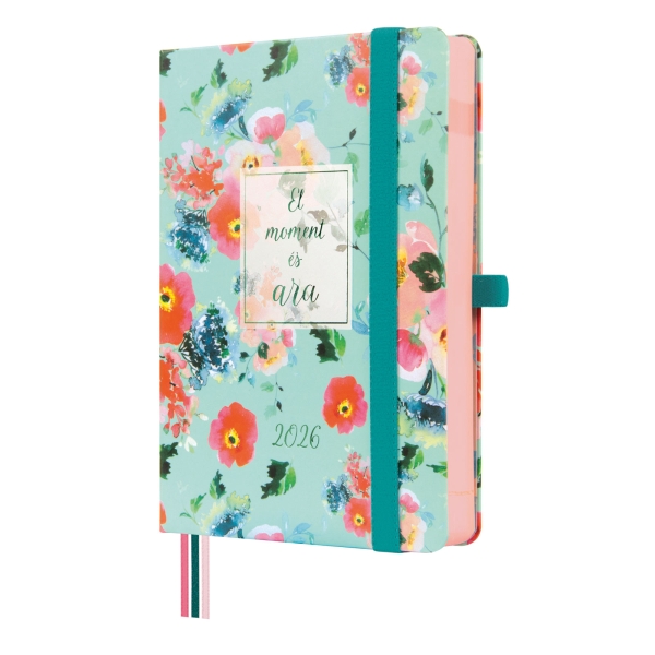 Finocam Minimal Design Agenda en Catalan - Anual 2026 - Tapa Dura - Cierre con Goma Elastica - Formato M4 - 124x25x174mm - 1 Dia por Pagina - Tematica de Flores