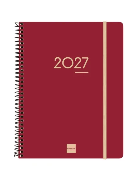 Finocam Ikon Agenda de Espiral Internacional - 16 Meses - Semana Vista Vertical - Formato E10 - 155x212mm - Tapas de Polipropileno - Papel de 80g/m2 - Goma Elastica - Color Burdeos