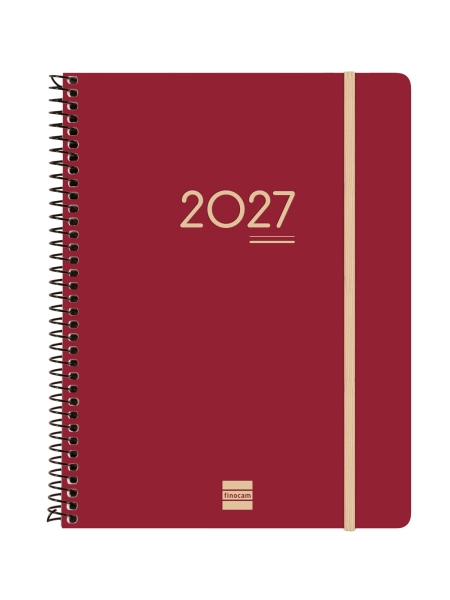 Finocam Ikon Agenda de Espiral Internacional - 16 Meses - Semana Vista Vertical - Formato E10 - 155x212mm - Tapas de Polipropileno - Papel de 80g/m2 - Goma Elastica - Color Burdeos