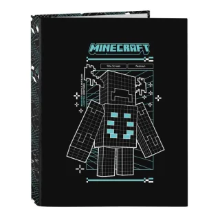 Safta Minecraft Screen Carpeta de 4 Anillas de 25mm - Formato Folio - Tapas Duras Forradas - 26.5x33x4cm - Color Negro