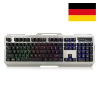 Ewent Teclado Gaming - Iluminacion RGB - Disposicion Alemana QWERTZ DE - Carcasa de Metal - 12 Teclas Multimedia - Cable de 1.5m - Color Plata/Negro