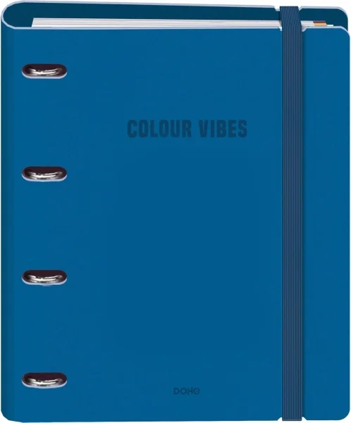 Dohe Colour Vibes Polyfoam Carpeta de 4 Anillas Mixtas de 35mm A4 Recambio 100 Hojas Cuadricula 5mm - Cubierta de Polyfoam 2mm - Cierre con Goma - Incluye 4 Separadores y Sobre de Polipropileno - Color Azul