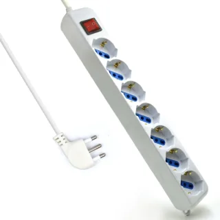 Ewent Regleta con 6 Tomas Tipo L/F (Schuko) de 10/16A - Interruptor de Encendido - Proteccion contra Sobretensiones - Proteccion Infantil - Enchufe Italiano Plano en Angulo - Cable de 1.5m -