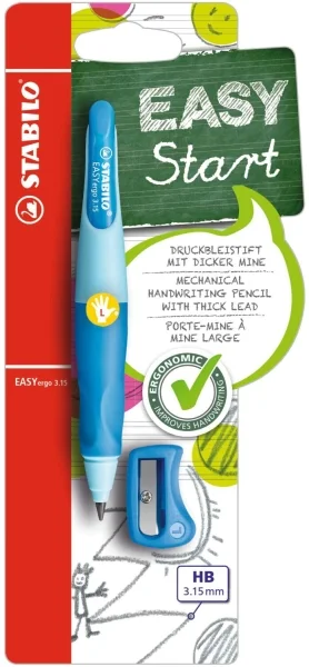 Stabilo Easyergo Pack con Lapiz Retractil + Scapuntas - Mina HB de 3.15mm - Diseño Ergonomico - Uso Zurdo - Color Azul