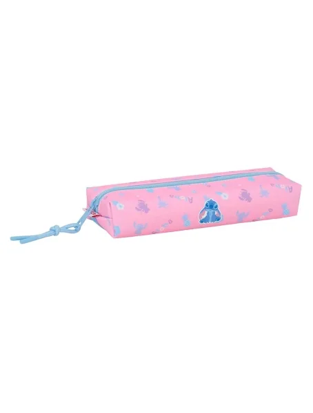 Safta Stitch Bright Portatodo - Cremallera - Goma Elastica - 0.53L - Acabado Brillante - 220x70x40mm - Color Rosa