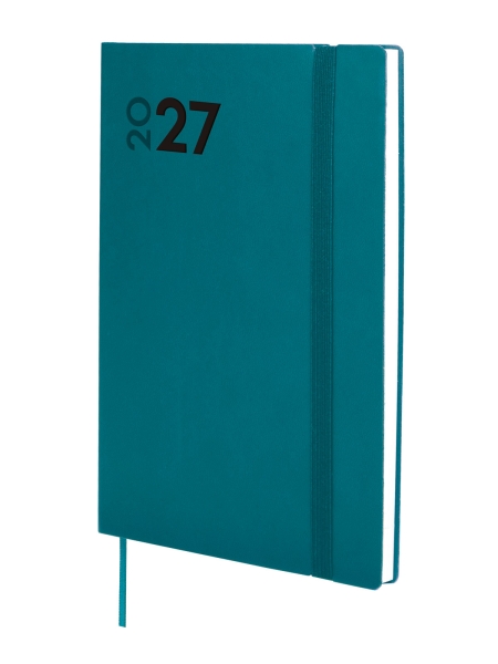 Finocam Dynamic Mara Agenda Profesional en Catalan - Anual 2027 - Semana Vista Horizontal - 140x204mm - Goma Elastica - Tapa Blanda de PU - Esquinas Microperforadas - Papel de 80g/m2 - Color Turquesa