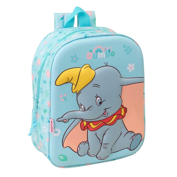 Safta Dumbo Mochila Guarderia 3D - 6L - Cremallera - Asa de Mano - 22x27x10cm - Color Azul Pastel