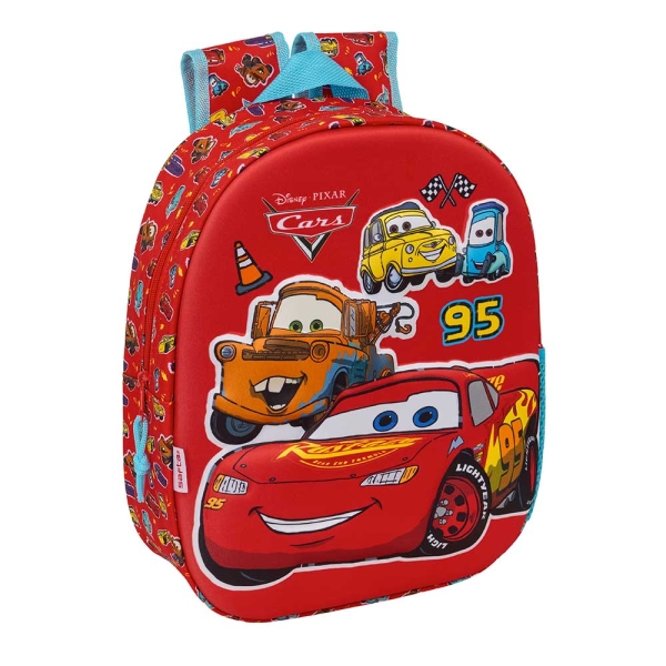 Safta Cars Mochila 3D - Portabotellas - Hombreras Acolchadas - Asa de Mano Superior - 27x33x10cm - Color Rojo