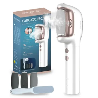 Cecotec SkinCare Steam Silky Lima Electrica para Pies - Funcion Vapor Ajustable - 3 Cabezales Extraibles - Uso Inalambrico - IPX7 - Rascador Adicional - Deposito Imantado - Color Blanco y Ro