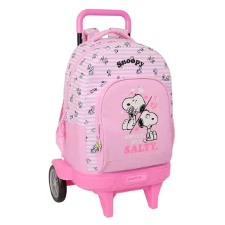 Safta Snoopy Mochila con Carro - Extraible - 33L - Portabotellas - Tarjeta de Identificacion Personal - Ruedas Antivibracion - Asa de Mano - Bolsillo Frontal - 33x45x22cm - Color Rosa