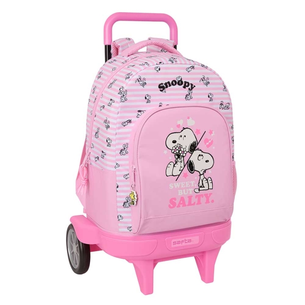 Safta Snoopy Mochila con Carro - Extraible - 33L - Portabotellas - Tarjeta de Identificacion Personal - Ruedas Antivibracion - Asa de Mano - Bolsillo Frontal - 33x45x22cm - Color Rosa