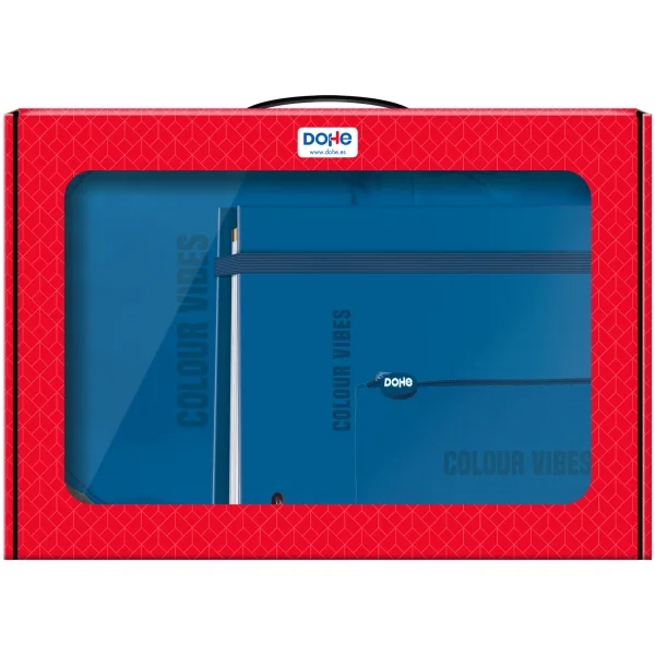 Dohe Colour Vibes Pack de Mochila + Carpeta A4 Recambio + Portatodo Triple - Todo en un Maletin Perfecto para Regalo - Color Azul